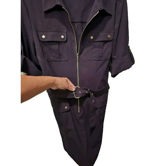 Michael Kors Core of Kors Belted Multi Pocket Midi Dress Black Large Business - Picture 2 of 6